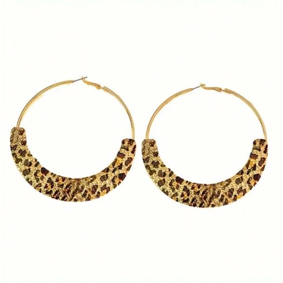 Leopard Print Gold Hoop Earrings - Picture 4 of 6